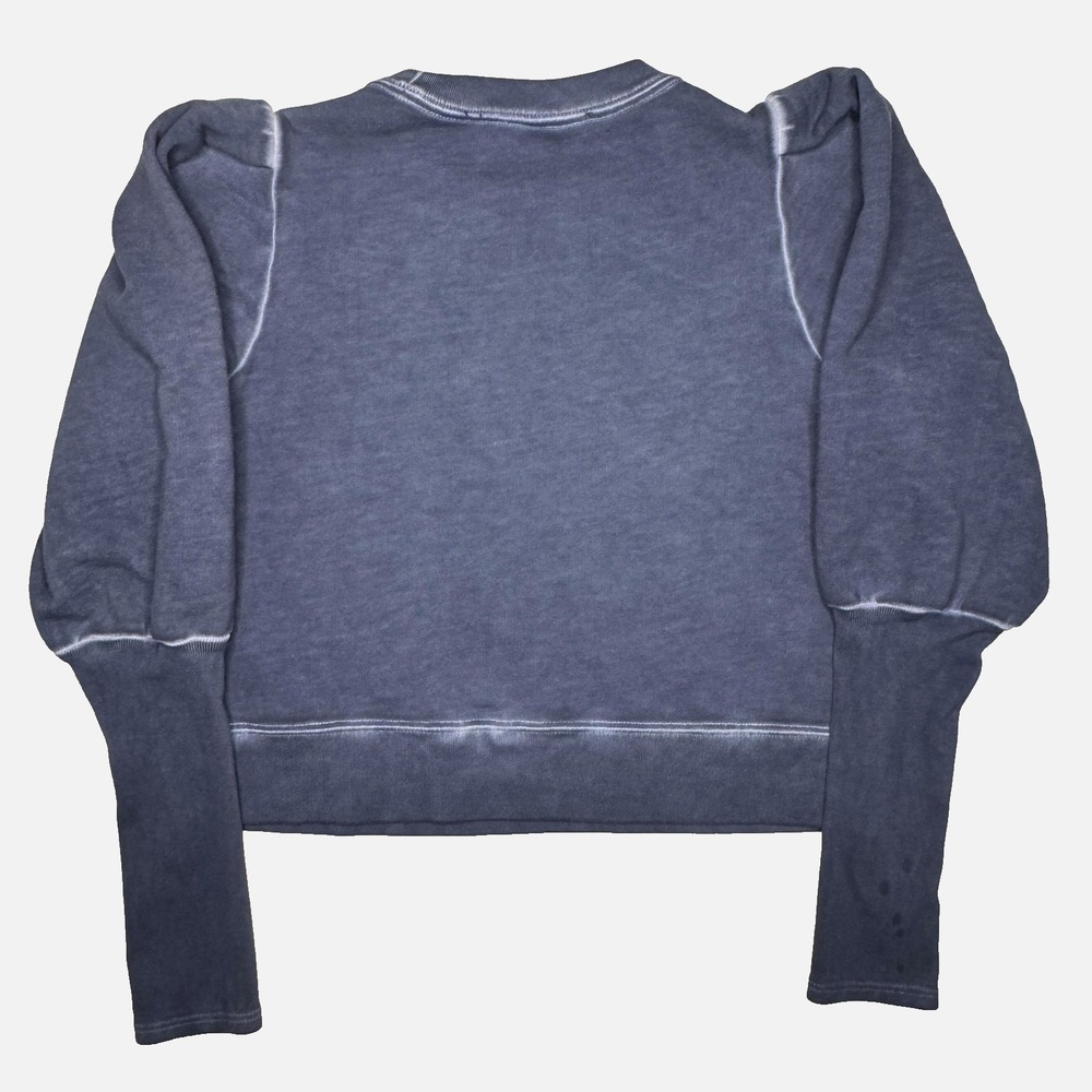 Veronica Beard Jeans Sweatshirt Womens XS Blue Pima Cotton Puff Sleeve Crewneck - Picture 2 of 8